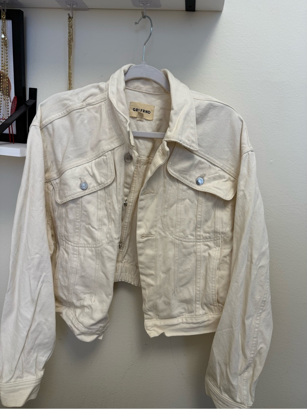GRLFRND Cream Cropped Denim Jacket